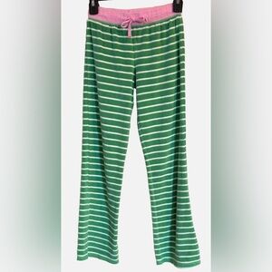 Mini Boden Green & White Stripe Terrycloth Knit Pants Pink Waistband Girls 11Y